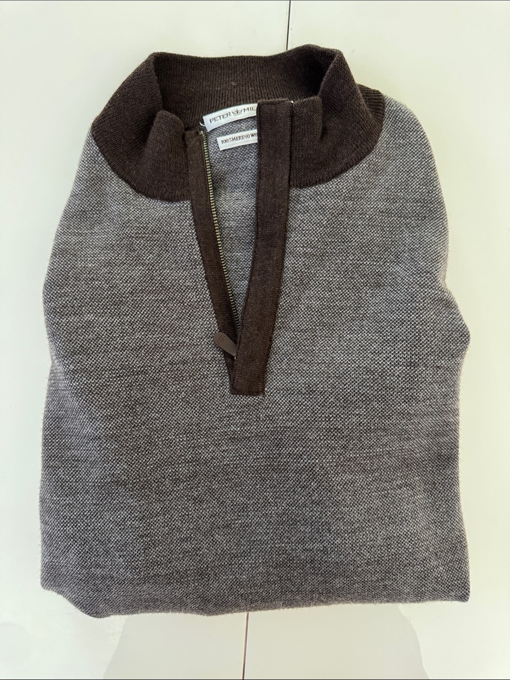 Peter Millar Gray Sweater with Dark Brown Trim - Picture 3 of 3